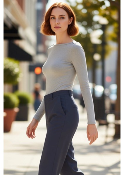 Kadın Kayık Yaka Vücut Sarar Uzun Kollu Örme Üst Kaliteli Şık Rahat Modern Zarif Günlük fırsatları