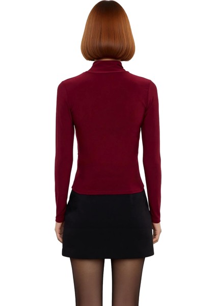 Kadın Dik Yaka Uzun Kollu Fitted Örme Bluz Smart Casual Kış Koleksiyonu Için Ideal Bir Seçenek fırsatları