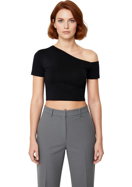 Kadın Likralı Penye Süprem Örme Asimetrik Yaka Üst Kaliteli Şık Rahat Modern Zarif Günlük fiyatları