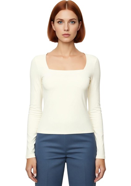 Kadın Moda Şık Üst Giyim Regular Kare Yaka Slim Kalıp Örme Pamuklu Fit Bluz fiyatları