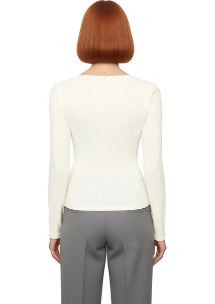 Kadın Moda Şık Üst Giyim Regular Kare Yaka Slim Kalıp Örme Pamuklu Fit Bluz modelleri