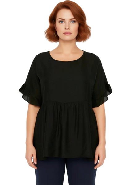 Moda Büyük Beden Bisiklet Yaka Dokuma Oversize Düz Desen Casual Günlük Regular Kısa Kol Bluz fiyatları