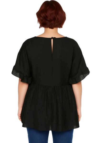 Moda Büyük Beden Bisiklet Yaka Dokuma Oversize Düz Desen Casual Günlük Regular Kısa Kol Bluz modelleri