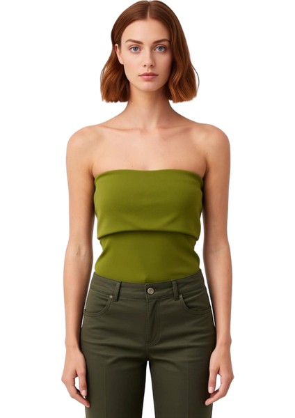 Straplez Yandan Fermuarlı Krep Örme Bluz Modern Stil Trend Tasarım Yüksek Kalite modelleri