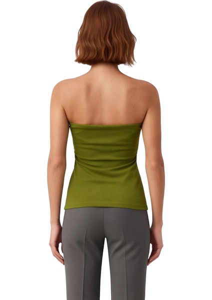 Straplez Yandan Fermuarlı Krep Örme Bluz Modern Stil Trend Tasarım Yüksek Kalite fırsatları