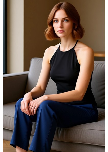 Kadın Dokuma Gabardin Halter Yaka Bluz Esnek ve Şık Tasarım Kaliteli Şık Rahat Modern Zarif