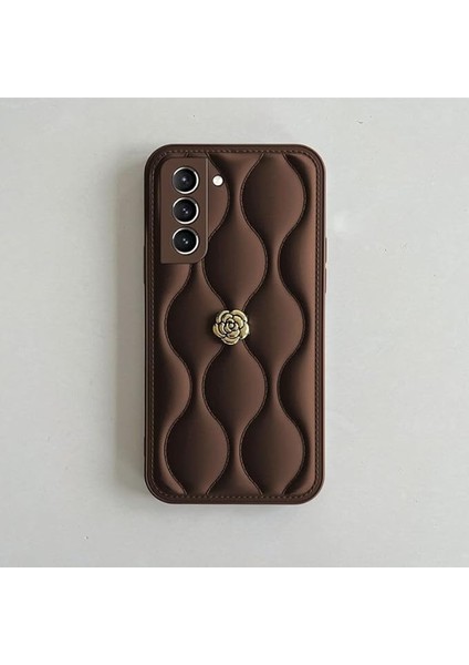 Samsung Galaxy S25 ile Uyumlu Kılıf Zebana Camellia Deri Kılıf Kahverengi