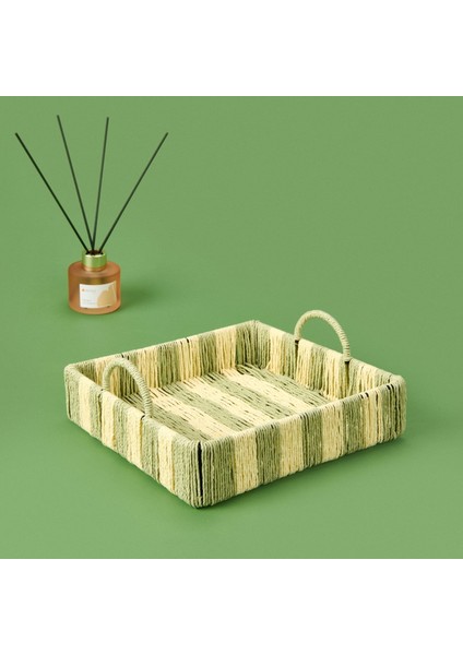 Deco Acerra Dekoratif Tepsi - Yeşil / Krem - 22X22X5 cm