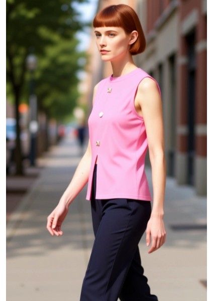 100 Polyester Scuba Krep Kadın Yazlık Örme Yelek Bisiklet Yaka Regular Günlük Kullanım Için modelleri
