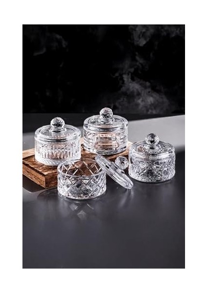 Lüx Kapaklı Cam Şekerlik & Cam, Kesme Cam Lüx Şekerlik 10CM*10.5CM - (4 Model) (06648) modelleri
