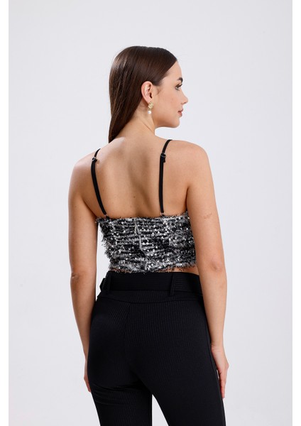 Arkası Fermuarlı Gloplu Askılı Sakallı Payet Bustiyer | BUST34594 indirimleri