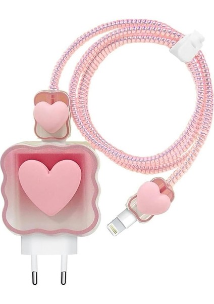 18W/20W ile Uyumlu Pembe Kalp Şarj Aleti Kılıfı, Şarj Kablosu Örme Aparatı, Toparlayıcı, Kablo Koruyucu