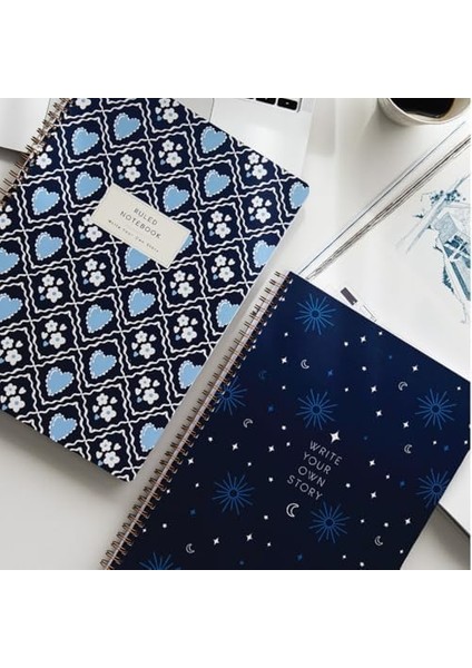 Spiralli Karton Kapak 2’li Set Çizgili Okul Defteri 80 Yaprak, Ders Programlı Lacivert Kalp modelleri