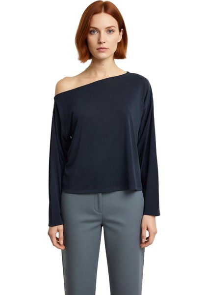 Kadın Moda Şık Regular Kayık Yaka Tek Kol Relaxed Kalıp Örme %100 Modal Kumaş Rahat Kesim Bluz fiyatları