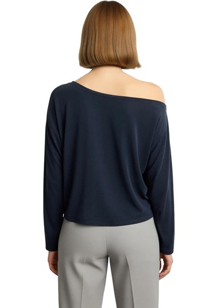 Kadın Moda Şık Regular Kayık Yaka Tek Kol Relaxed Kalıp Örme %100 Modal Kumaş Rahat Kesim Bluz modelleri