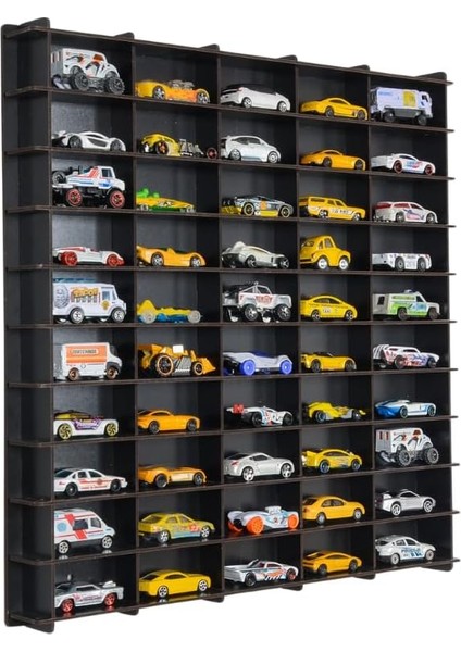 50 Araç Oyuncak Araba Rafı, 1:64 Ölçek Uyumlu Metal Oyuncak Araç Garaj Duvar Vitrini-Mavi