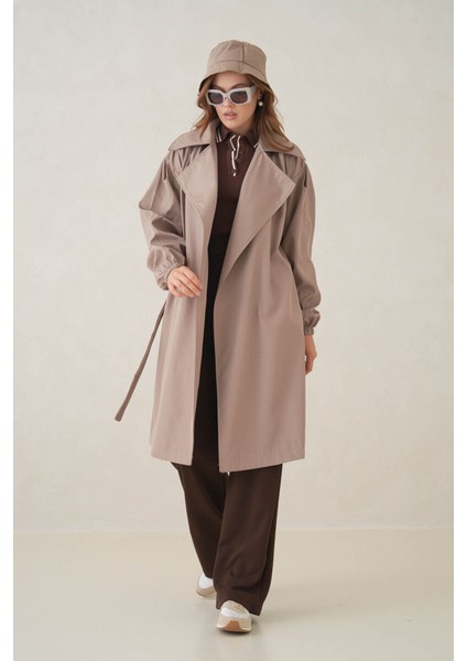 Su Geçirmez Kruvaze Yaka Sık Dokuma Kadın Trençkot