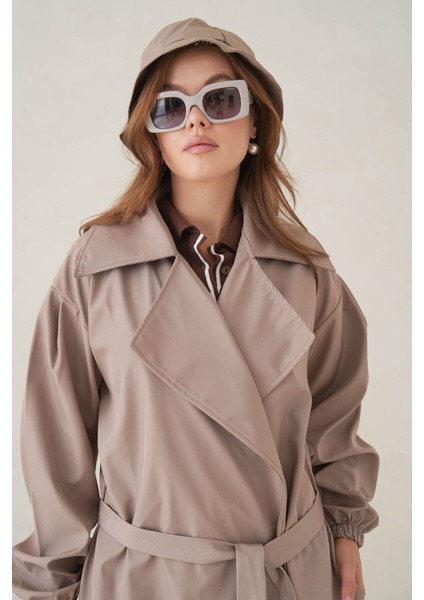 Su Geçirmez Kruvaze Yaka Sık Dokuma Kadın Trençkot fırsatları