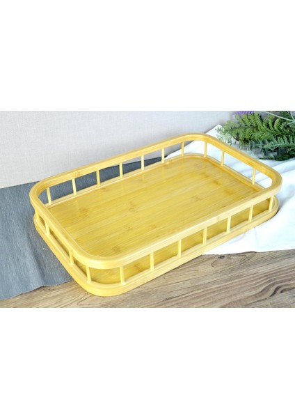 Premium Bambu Serisi 38X26 cm Çitli Diktördgen Tepsi