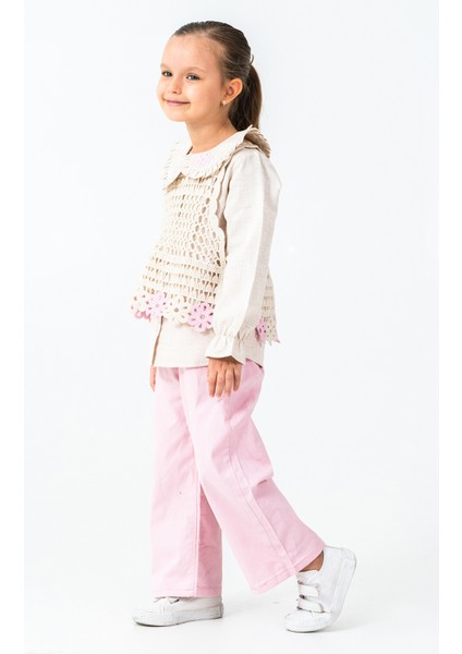 Örme Çiçek Detaylı Kız Çocuk 3\'lü Takım - 26K 4479 fiyatları