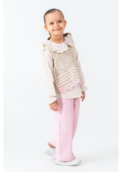Örme Çiçek Detaylı Kız Çocuk 3\'lü Takım - 26K 4479 modelleri