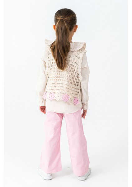 Örme Çiçek Detaylı Kız Çocuk 3\'lü Takım - 26K 4479 fırsatları