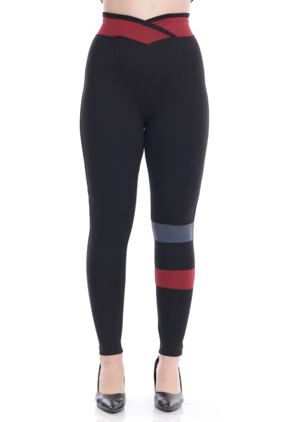 Kadın Siyah Beli Lastikli Kemeri Dizi Şeritli Toparlayıcı Tayt modelleri