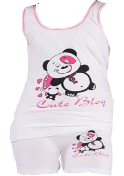 Kız Ayı Baskılı Geniş Askılı Elastane Takım