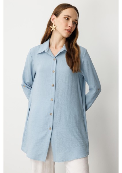 Keten Görünümlü Tunik Gömlek-A.mavı