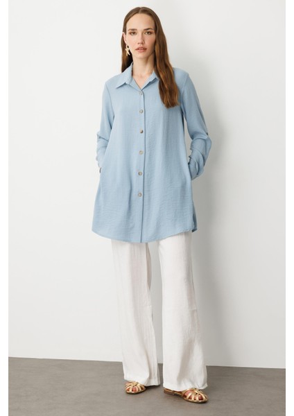Keten Görünümlü Tunik Gömlek-A.mavı fiyatları