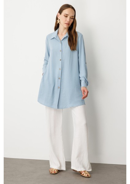 Keten Görünümlü Tunik Gömlek-A.mavı fırsatları
