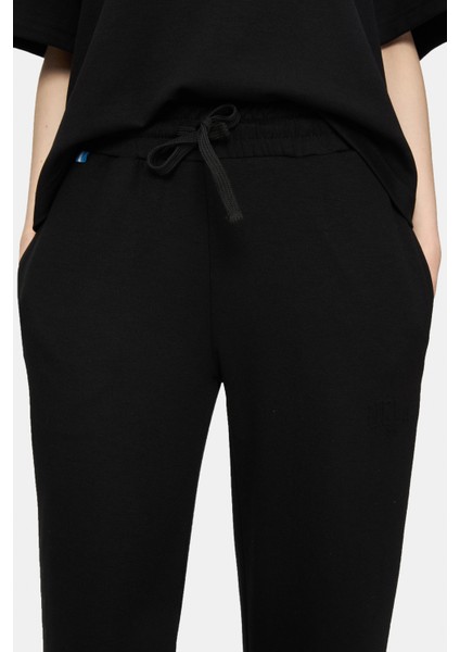 Uranıa Siyah Ispanyol Paça Gofre Baskı Loose Fit Kadın Eşofman Alt fiyatları