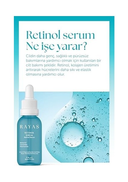Rayas Kırışıklık ve Yaşlanma Karşıtı Aydınlatıcı Retinol Serum Ascorbıc Acıd,%1 Retinol & Ceramides 30 ml