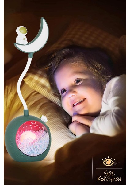 Ay Üstünde Oturan Astronot USB Şarjlı Masa Lambası