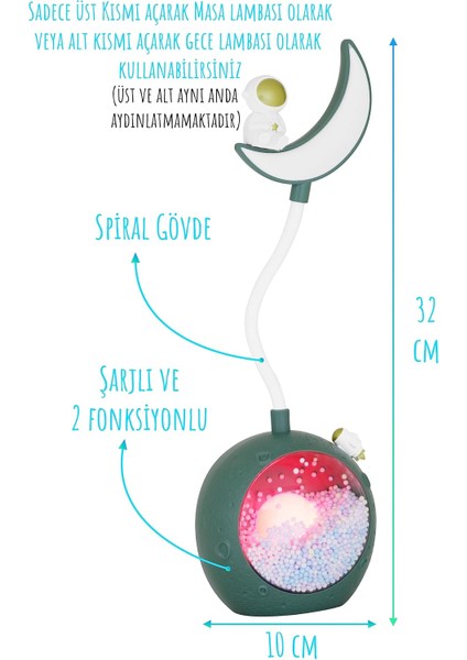 Ay Üstünde Oturan Astronot USB Şarjlı Masa Lambası
