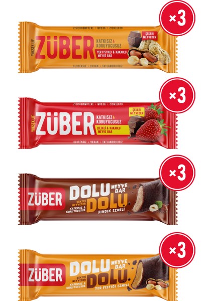 Meyve Bar Rüyası x 12 Adet (Dolu Dolu Fındıklı ve Fıstıklı Meyve Bar 30 gr, Çilekli ve Yer Fıstıklı Meyve Bar 40 gr)