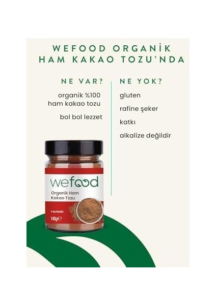 Wefood Organik Ham Kakao Tozu 140 Gr. 8681749104291 fiyatları