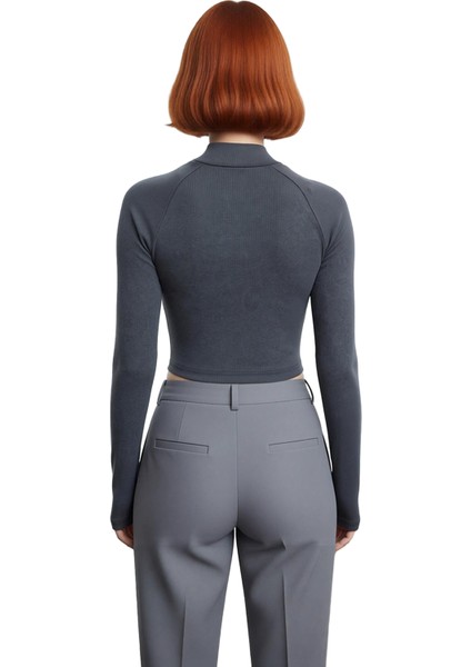 Stil Kadın Yıkamalı Fermuarlı Fitted Vücuda Oturan Fitilli Esnek Bluz Regular Örme Slim Kalıp fiyatları