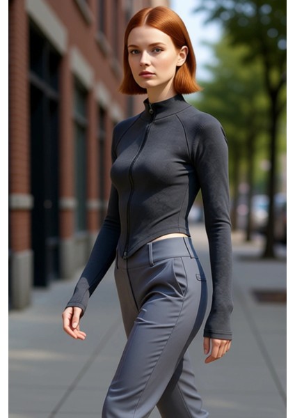 Stil Kadın Yıkamalı Fermuarlı Fitted Vücuda Oturan Fitilli Esnek Bluz Regular Örme Slim Kalıp modelleri