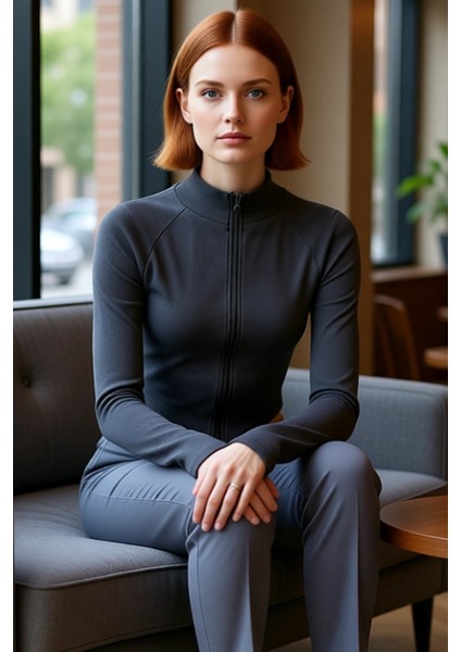 Stil Kadın Yıkamalı Fermuarlı Fitted Vücuda Oturan Fitilli Esnek Bluz Regular Örme Slim Kalıp fırsatları