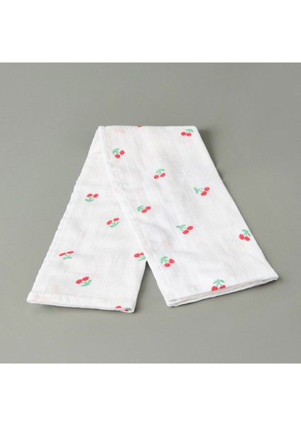 Soft Müslin Kiraz Desenli Kurulama Bezi - Beyaz - 40X60 cm
