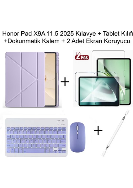 Yesnıce Honor Pad X9A 11.5 Inç 2025 Uyumlu Standlı Kılıf Dokunmatik Kalem ve Klavye Set