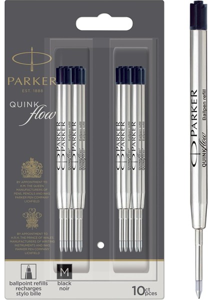 Tükenmez Yedekleri | Orta Nokta | Siyah Quinkflow Mürekkebi | 10 Sayım (Ambalaj Değişebilir)