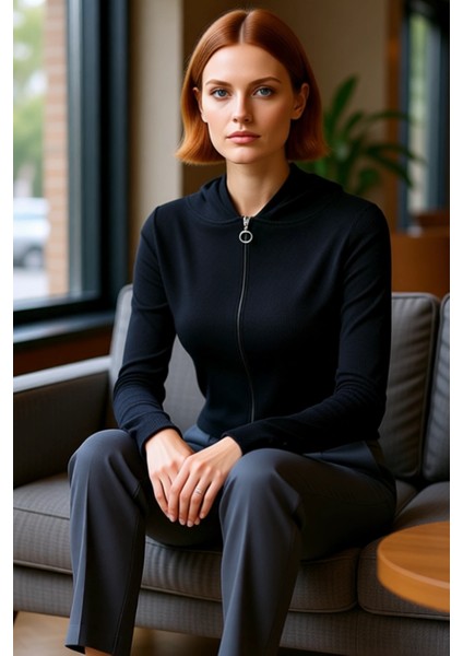 Stil Kadın ve Fermuarlı Fitilli Fitted Vücuda Oturan Esnek Bluz Crop Örme Slim Kalıp fırsatları