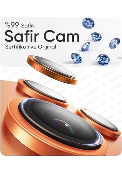 17 Pro / 17 Pro Max ile UYUMLU%100 Orijinal Gerçek Safir Cam Cihazın Kendi Lensleri ile Aynı Kalitede Lens Koruyucu Kamera Camı (Kozmik Turuncu) fiyatları