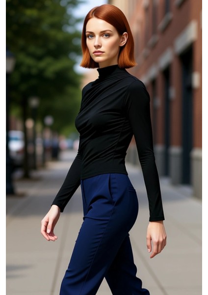 Kadın Moda Şık Üst Giyim Crop Dik Yaka Slim Kalıp Örme Büzgülü Kare Yaka Vücuda Oturan Esnek Bluz fırsatları