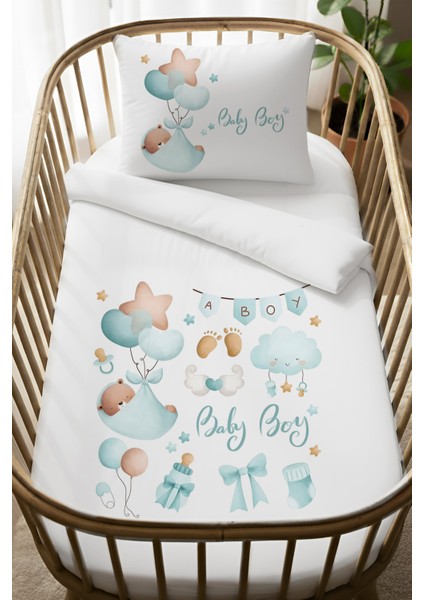 %100 Pamuk Anne Yanı 60X100 Beşik Nevresim Takımı