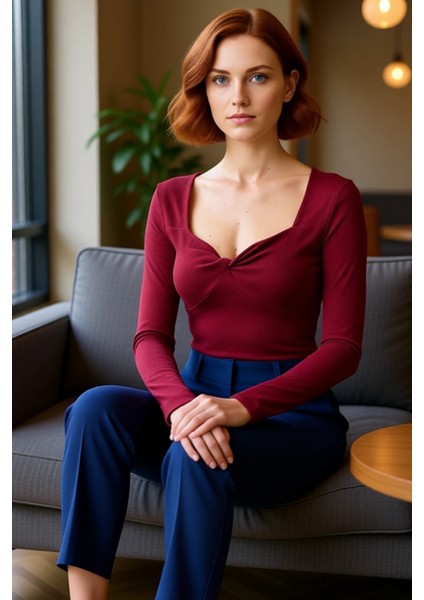 Kadınlar Için Esnek Örme Vücuda Oturan Crop Bluz Kalp Yaka Detaylı Kaliteli Şık Rahat Modern fırsatları