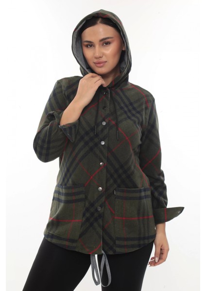 Büyük Beden Rahat Kalıp Kapüşonlu Oduncu Kadın Gömlek Hırka modelleri