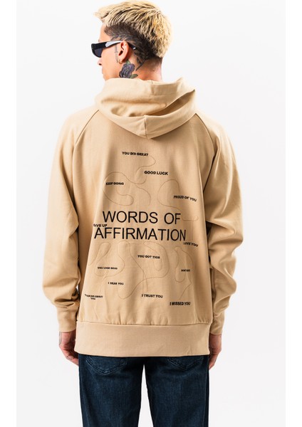 Erkek Bej Sweatshirt Oversize Kapüşonlu Baskılı Yumusaçık Kumaşlı fırsatları